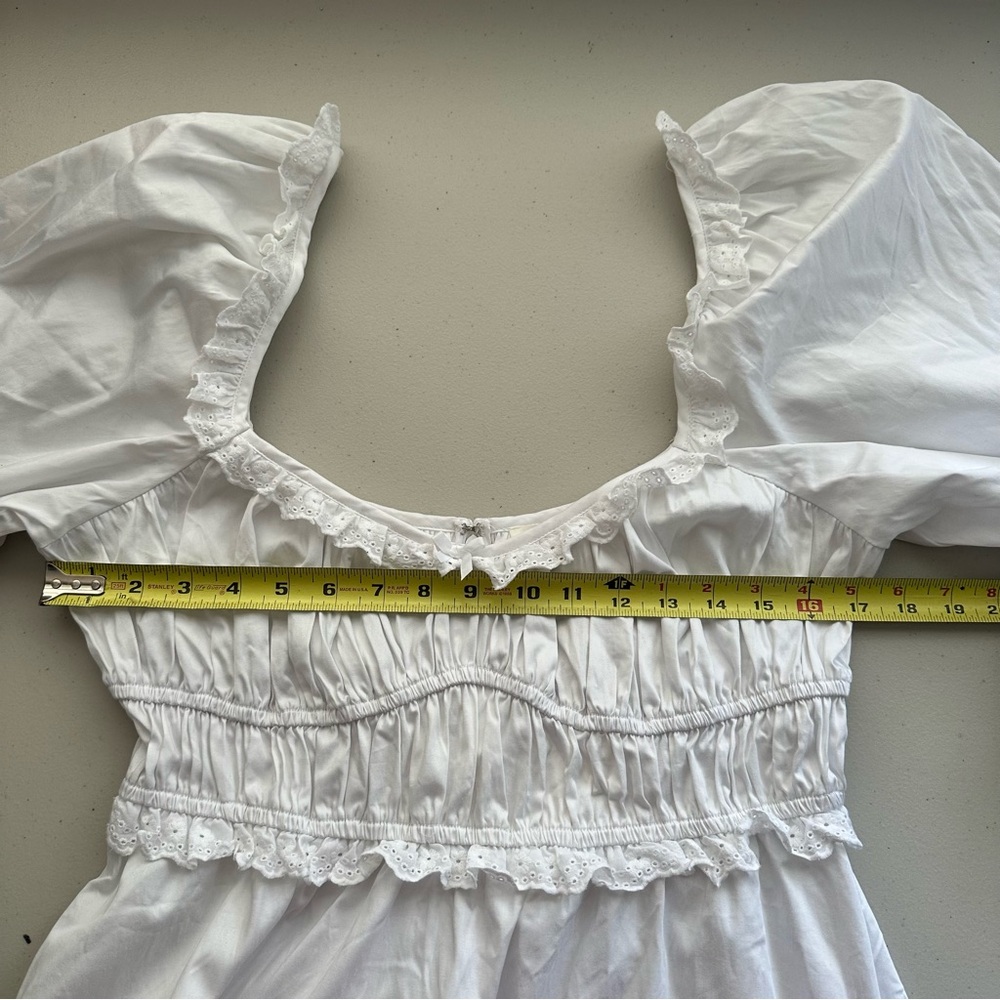 FOR LOVE & LEMONS Puff Sleeve Eyelet Ruffle White Mini Dress NWT Women’s XL - Picture 6 of 10